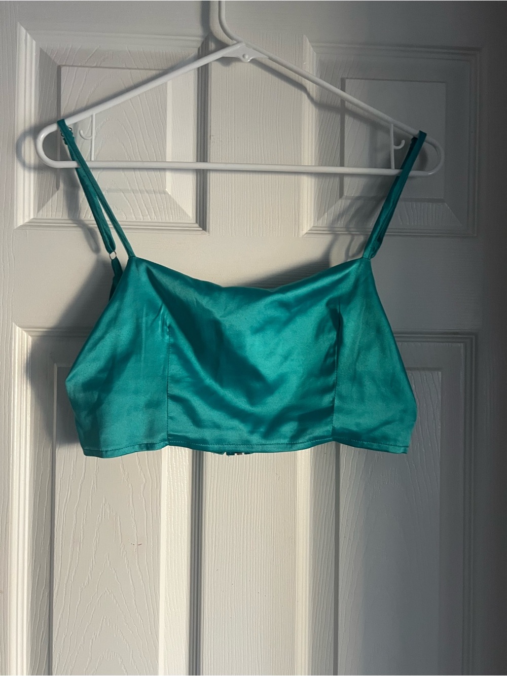 Charlie Holiday Teal Satin Bandeau with Adjustable Straps